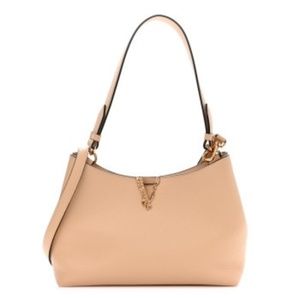 Versace Nude Calf Leather Small Hobo Shoulder Bag